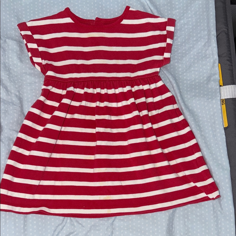 Girls Red and White Striped Casual Dress